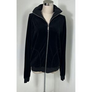 Juicy Couture Black Velour Zip Up Hoodie Jacket Size‎ Medium Vintage Y2K